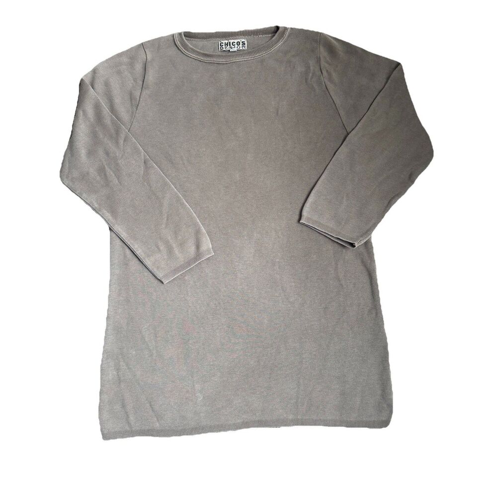 Chicos Women's Brown Tan Pull Over Crew Neck‎ 3/4 Length Sleeve Sweater Size 1